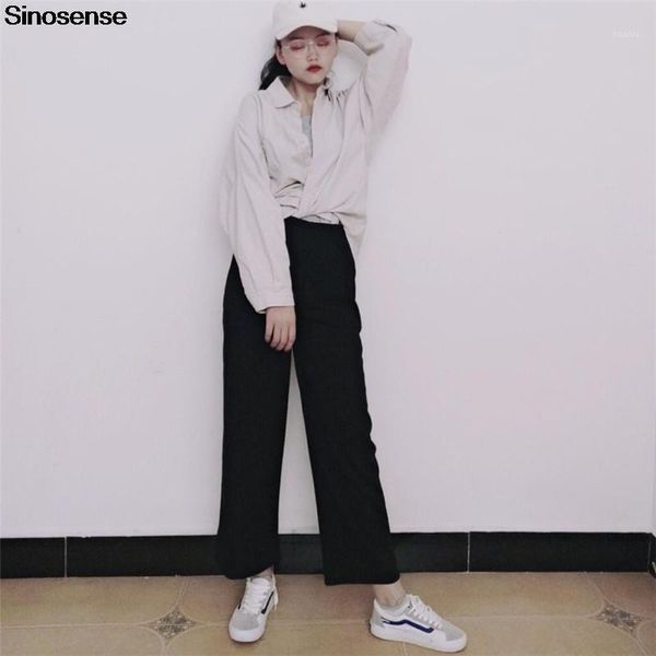 

solid black spring summer wide leg pants casual 2021 korean loose ankle length women's streetwear high waist & capris, Black;white