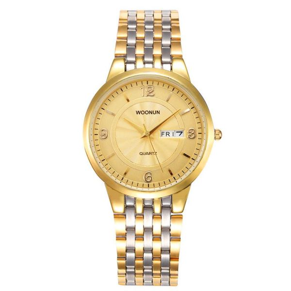 

wristwatches luxury men watches stainless steel date day quartz mens gold relogio masculino reloj hombre, Slivery;brown