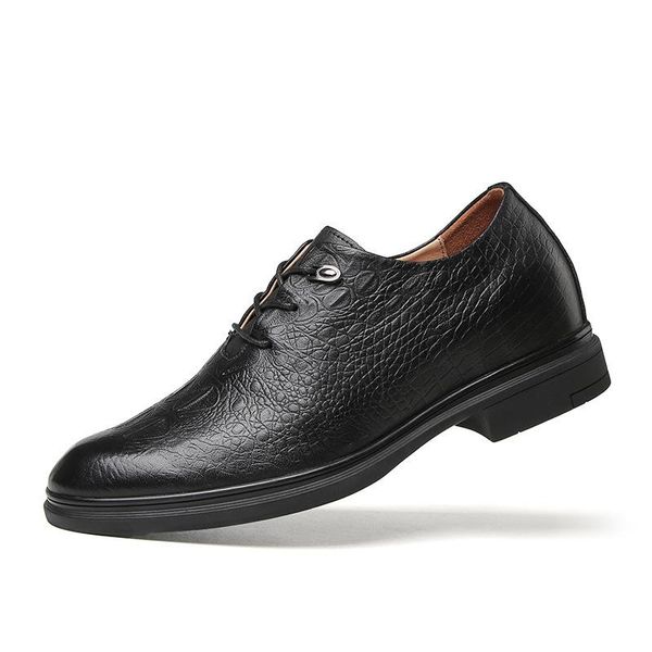 

genuine leather men's shoes casual invisible increase of 6cm formal wear pointed spring autumn dress, Black