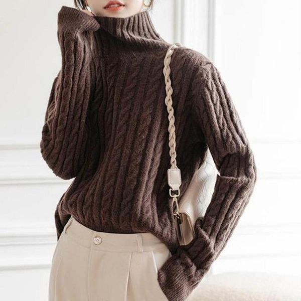 

women's sweaters sweater women 2021 autumn/winter loose lazy western-style turtleneck twist knit bottoming pullover inside pull femme o, White;black