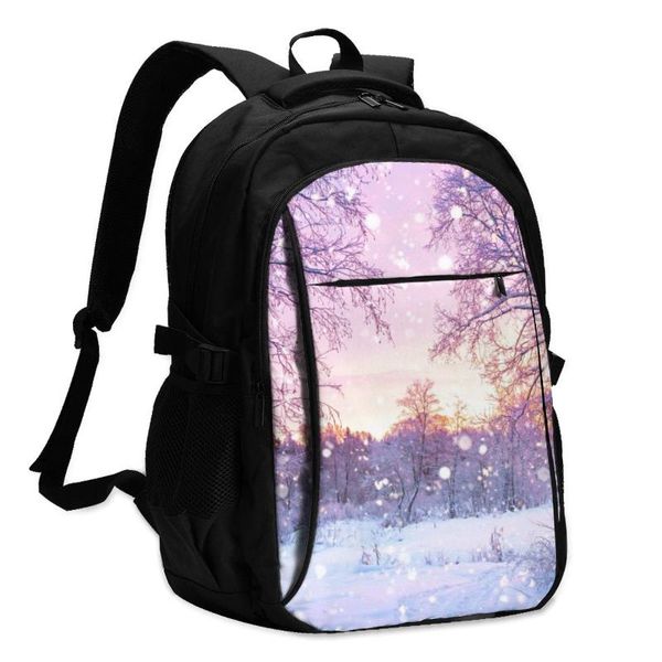 

backpack 2021 women beautiful winter landscape with forest trees and sunrise back to school