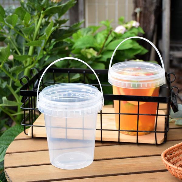 

disposable cups & straws 10pcs 1l large transparent water barrel thick plastic milk tea dessert ice cream cup juice packaging box with handl