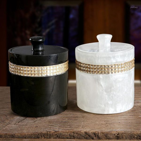 

storage bottles & jars european style pearl texture resin box home bedroom container cosmetic toothpick makeup cotton pad with cover