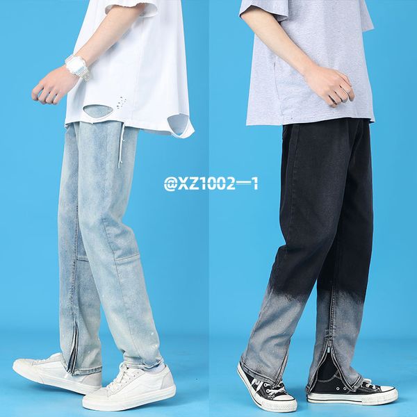 

Korean Wide-leg Jeans Mens Slim Fashion Retro Harajuku Jeans Men Streetwear Hip-hop Zipper Straight Denim Trousers Mens -2XL, Black