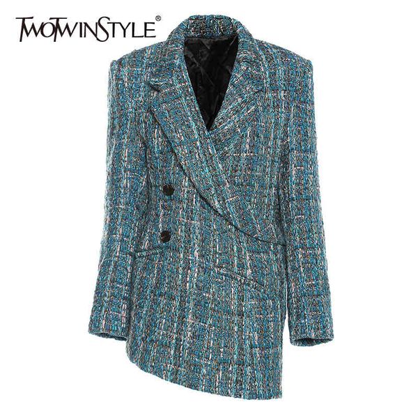 

twotwinstyle loose hit color blazer for women notched long sleeve elegant casual blazers female fashion clothing 210517, White;black