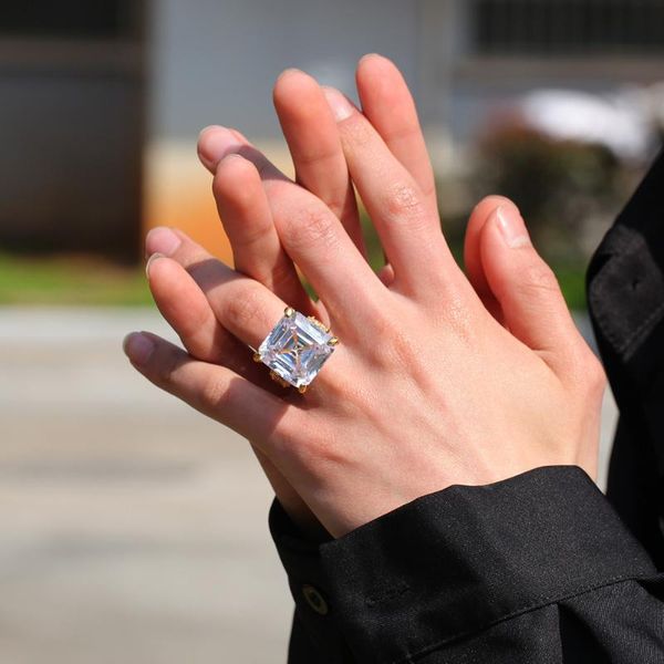 

wedding rings men's luxury big zircon ring hip hop gold plated, Slivery;golden