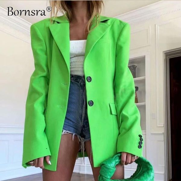 

women's suits & blazers bornsra autumn 2021 fluorescent green solid color suit single-breasted mid-length jacket high street women blaz, White;black