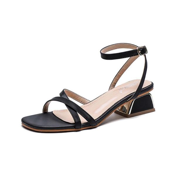 

dress shoes summer woman sandals 2021 strappy women's heels 4.5cm for party wedding office women footwear, Black