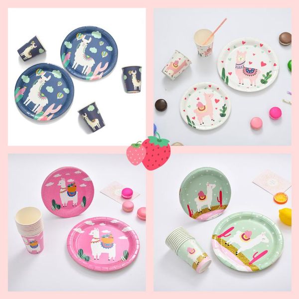 

disposable dinnerware llama birthday party decorations cartoon animal foil helium balloon alpaca cactus cake er paper banner gift bags