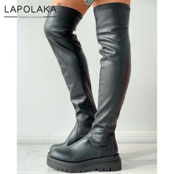 

boots lapolaka 2021 platform comfy ins dropship women shoes non-slip spring fashion trendy thigh high boot ladies, Black