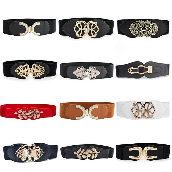 

styles fashion women elastic belts designer metal buckle waist strap dress coat sweater decorative waistband, Black;brown