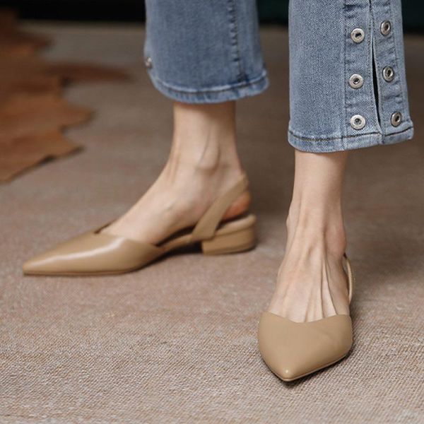 

sandals ladies summer design females low square heels non-slip pointed toe hollow out thin soled solid color shoes for women, Black