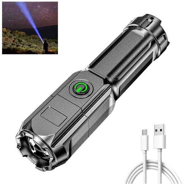 Torcia ricaricabile USB Torce a luce forte Zoom Evidenzia illuminazione tattica esterna portatile Luci da campeggio a LED