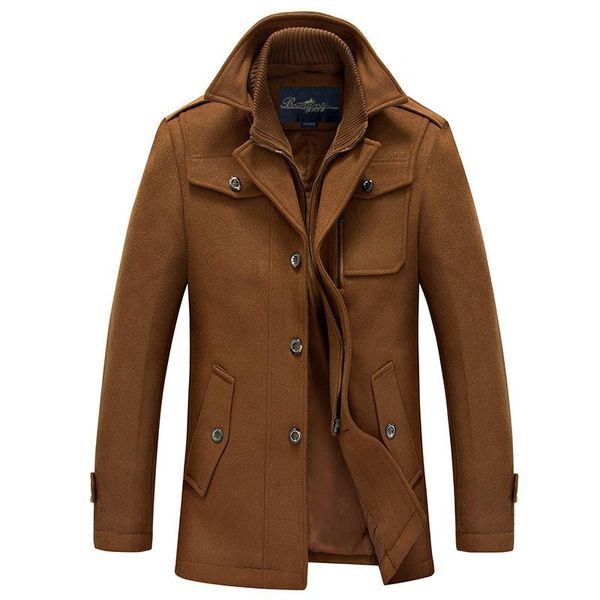 

men's wool & blends 2021 winter fashion coat warm thick double stand collar windbreaker casual outwear overcoat business parka male bla, Black