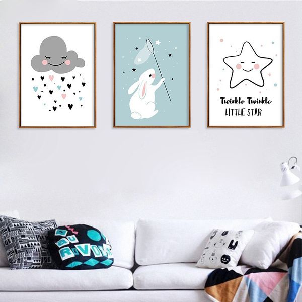 

unframed painting cartoon cute creative rain stars minimalist canvas poster