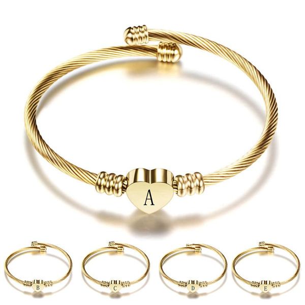 

link, chain zorcvens gold color stainless steel heart shaped a-z letter bracelet bangle for woman drop, Black