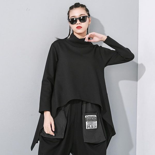 

women's hoodies & sweatshirts 2021 pullover highneck irregular loose waist shirts for women spring arrivals female black
