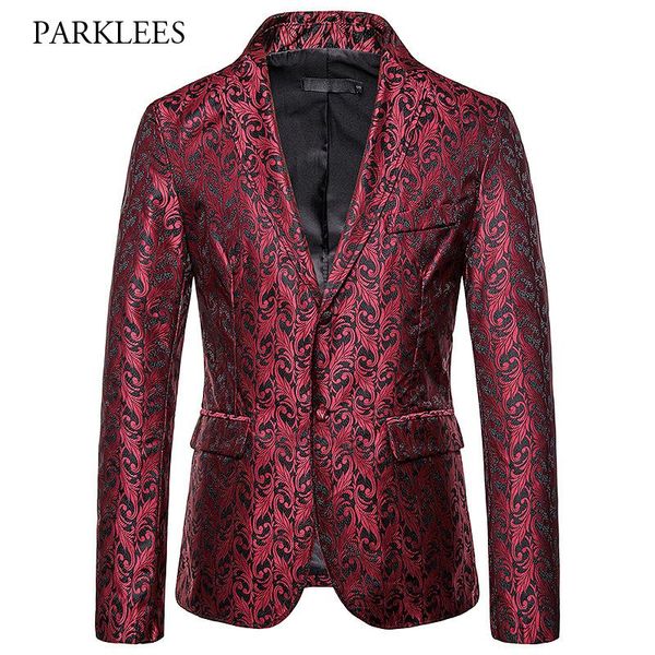 

men's suits & blazers fashion flame red floral jacquard blazer men 2021 single breasted mens suit jacket coat prom party club stage cha, White;black