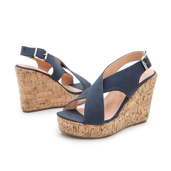 

women sandals fashion hollow cross strap platform wedge shoes summer open toe ankle buckle high heels, Black