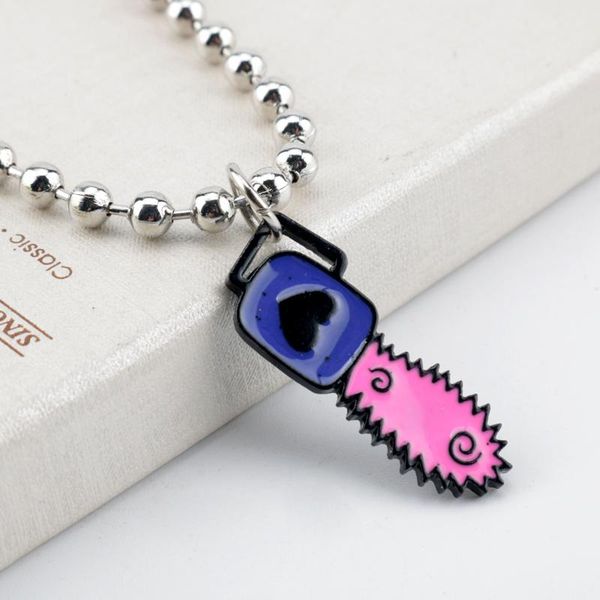 

pendant necklaces fashion punk pink movie saw theme cute chainsaw enamel metal for women girls friends jewelry gift, Silver