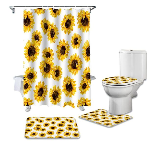 

shower curtains sunflower white curtain sets non-slip rugs toilet lid cover and bath mat waterproof bathroom