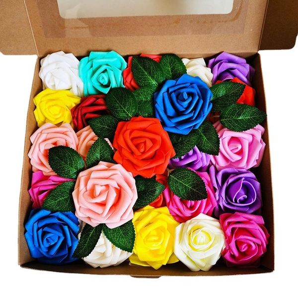 

decorative flowers & wreaths 25pcs/box pe rose head artificial fake plants leaves diy wreath wedding valentine's day holding bouquet fo
