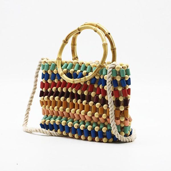 

evening bags 2021 colorful beads woven bag color hand pearl shoulder straw crossbody women high-end fashion wood small handbag