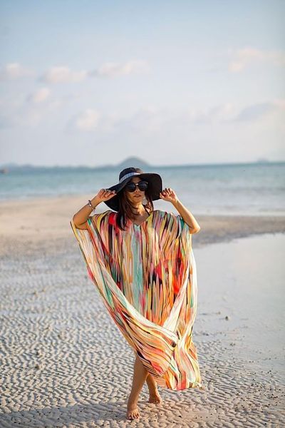 

casual dresses tie dye chiffon long beach wear multicolor batwing sleeve maxi es for women boho summer holiday grobe 74aq, Black;gray