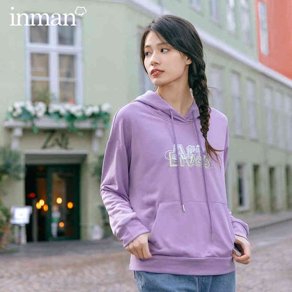 

hoodies spring literary drawstring contrast color letter embroidered all-match hoodie hi45, Black