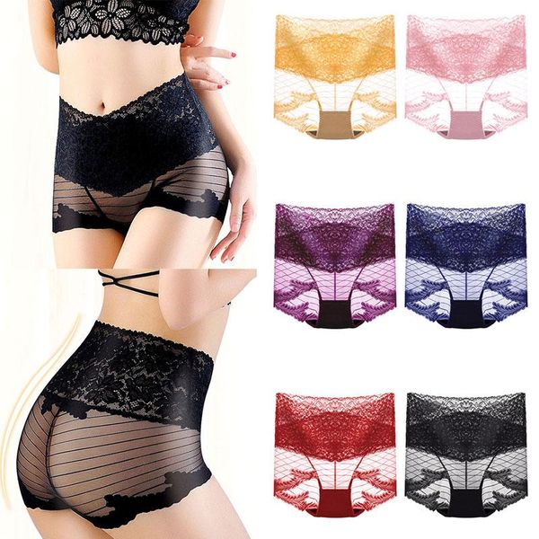 

women's panties underwear female briefs high fit lingerie seamless underpant high-waist striped stripe plus size, Black;pink