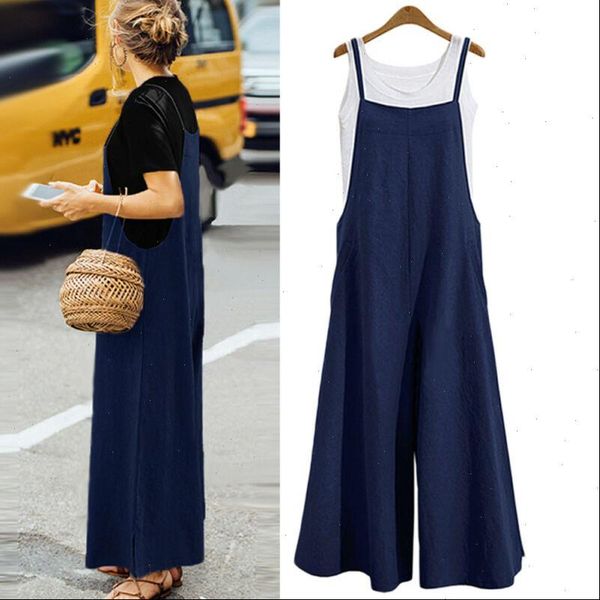 

women jumpsuit summer casual cotton overalls solid strap wide leg pants rompers dungaree oversized trousers loose jumpsuits, Black;white