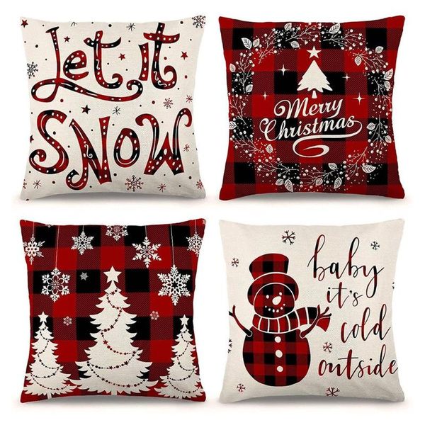 

pillow case 4 pcs christmas pillowcases cotton linen pillowcase sofa cushion car decoration