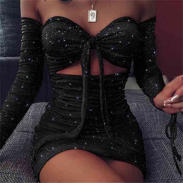 

normov party dress women strapless hollow out long sleeve summer dress solid pleating bandage dresses, Black;gray