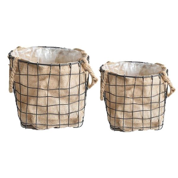 

storage baskets 2x wrought iron linen flowerpot basket dirty clothes creative potted plant large & small
