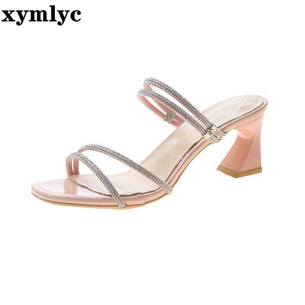 

dress shoes 2021 summer fish mouth with diamond sandals women high-heeled wild rhinestone word buckle profiled heels wear more pumps, Black