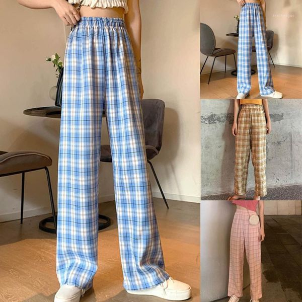 

women's pants & capris casual plaid women trousers 2021 fashion streetwear woman harem loose high waist ladies wide leg long, Black;white