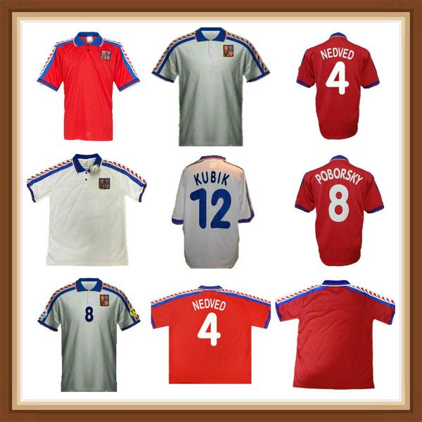 

1996 retro czech republic soccer jersey 1997 home #18 novotny #4 nedved #8 poborsky #19 frydek football shirt uniform, Black;yellow