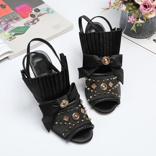 

fashion women high heels studded spikes ankle sandals shoes brand big size, Black