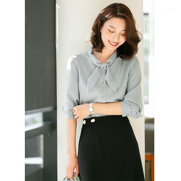

blouse bow lace up shirt women's business chiffon blouses & shirts, White