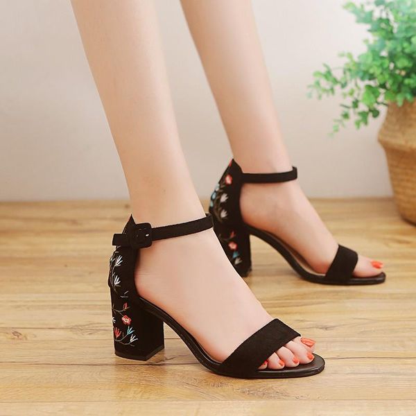 

dress shoes summer square heel high women pumps open toe rome sandals woman buckle party ladies zapatos mujer, Black