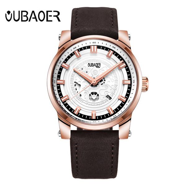 

wristwatches oubaoer business leather men quartz auto calendar man watches luminous analog watch montre homme reloj hombre, Slivery;brown