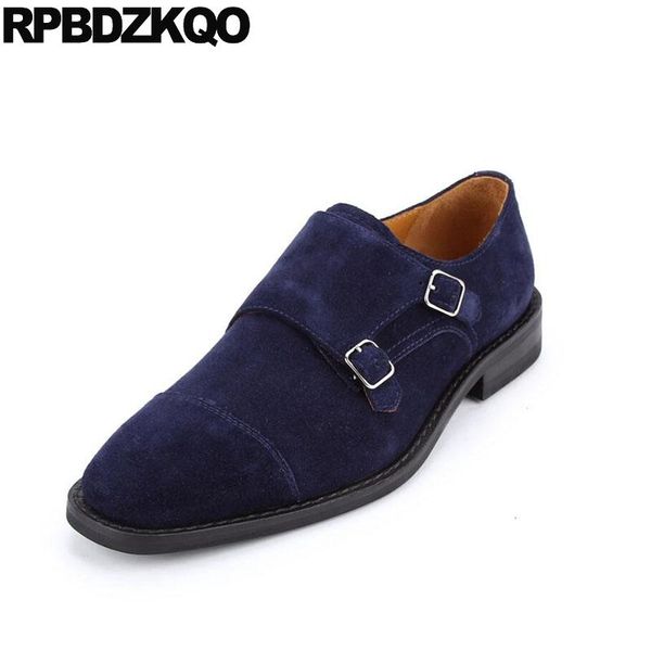 

dress shoes square toe brown large size double monk strap men office italy latest footwear fashion blue 46 suede 11 business, Black