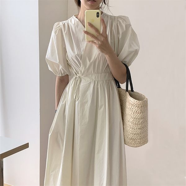

women's knits & tees casual sleeve high waist midi summer woman a-line short v-neck with belt calf length es for women 2021 p9ac, White