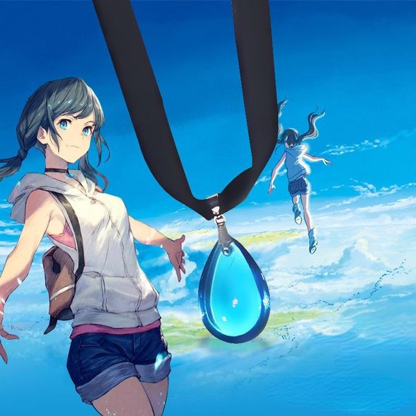 

pendant necklaces anime film weathering with you weather child raindrop crystal necklace sapphire choker for men women cosplay, Silver