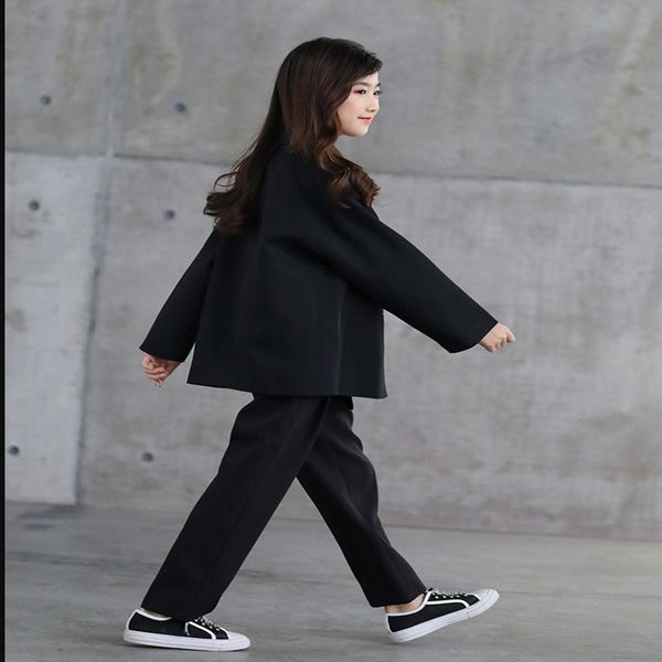 

trousers spring teenager girls suit pants elastic waist straight casual black children kids clothes e1372 fse1, Blue