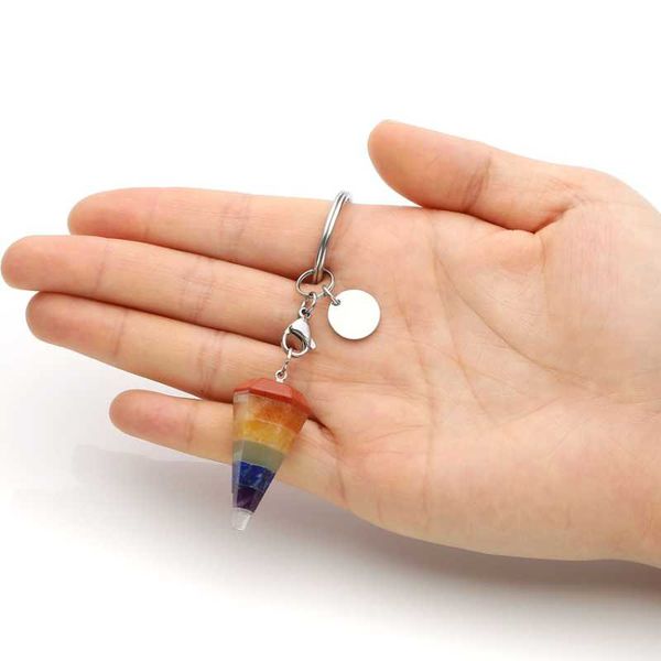 

keychains layer colorful rainbow stone silver plated lobster clasp circle hexagon pyramid key chain charm jewelry