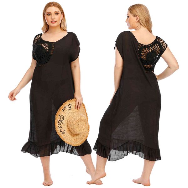 

women's plus size large hollow out hand hook flower stitching ruffle beach f200251