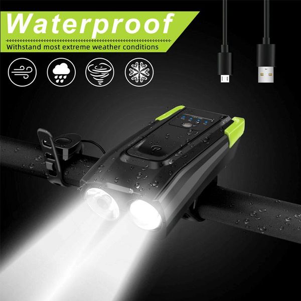 

bike horns bicycle accessories waterproof double t6 lamp beads cycling bell front light usb rechargeable smart led headlight for