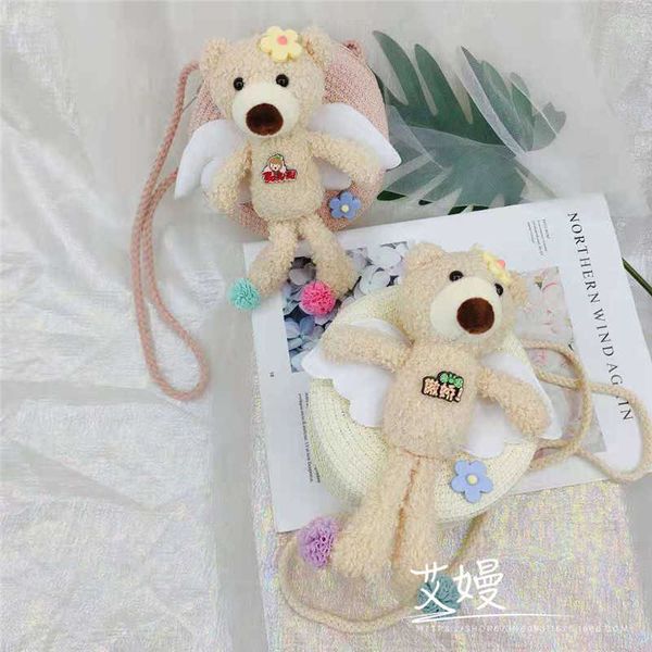 

south korea new ins red angel bear cross bag children straw cute round, Black
