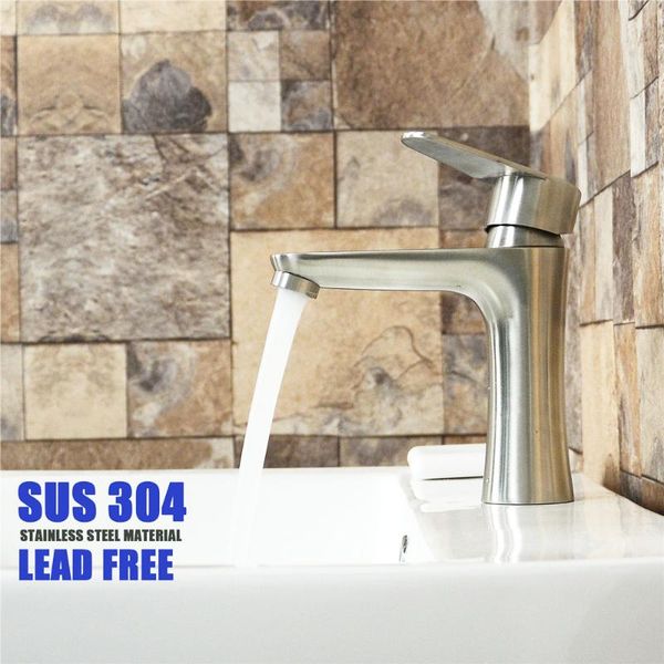 

bathroom sink faucets stainless steel faucet single hole basin surface brushed lead mixer tap
